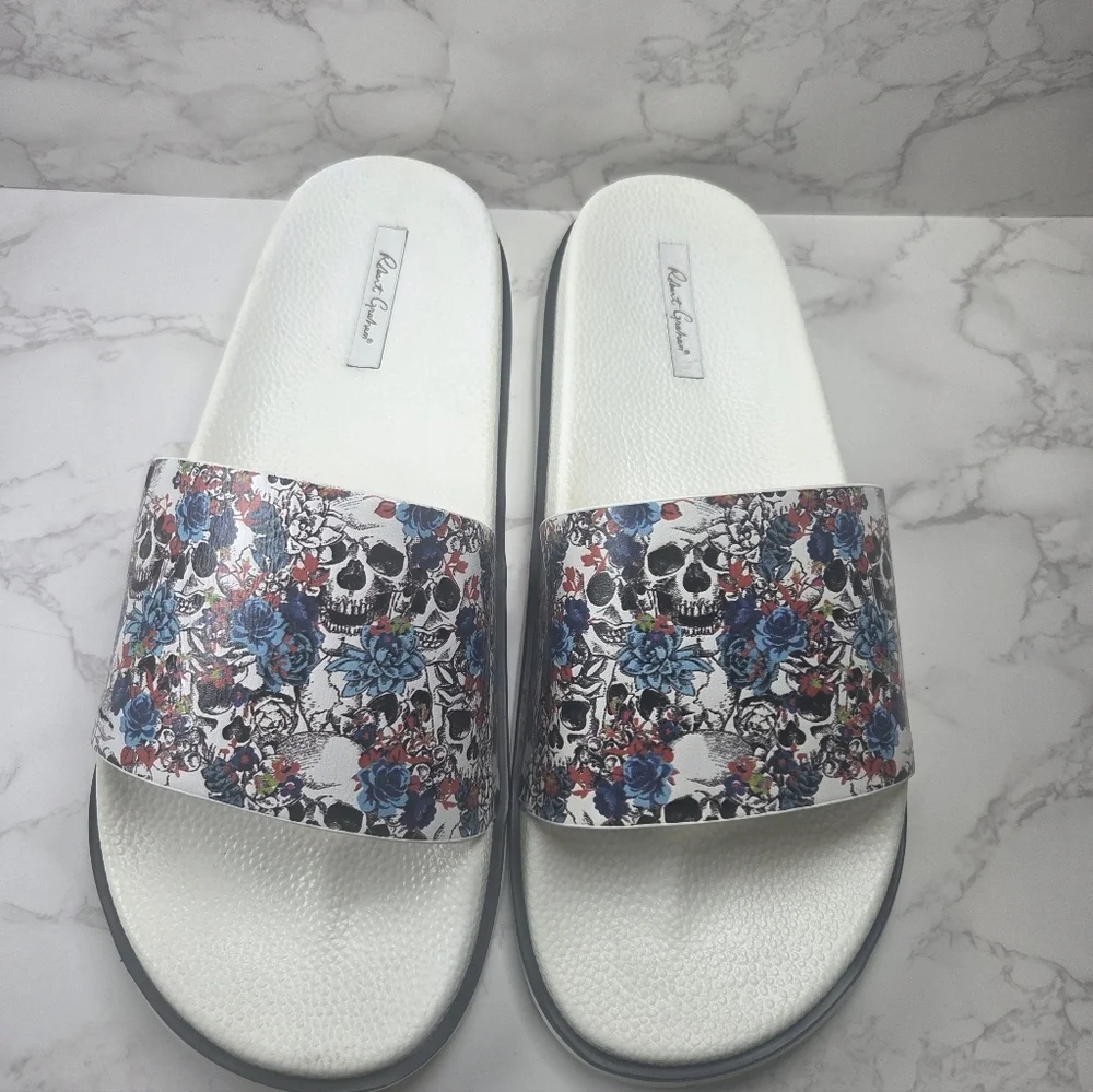Floral Slide Sandals - White and Multicolor - Picture 3 of 6